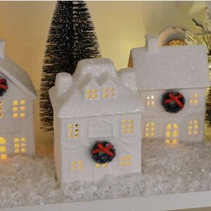 CHRISTMAS VILLAGE LIGHTED WHITE PORCELAIN LED BUILDING SET 3! NWT FINAL SALE!